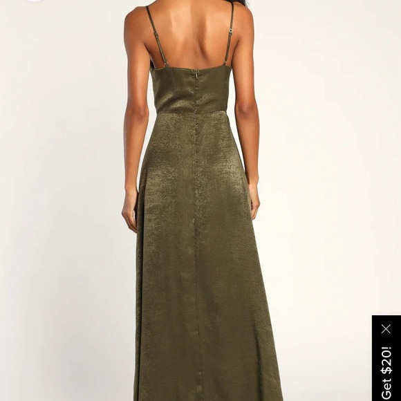 Lulu's Constantine Olive Green Satin dress - Picture 2 of 6